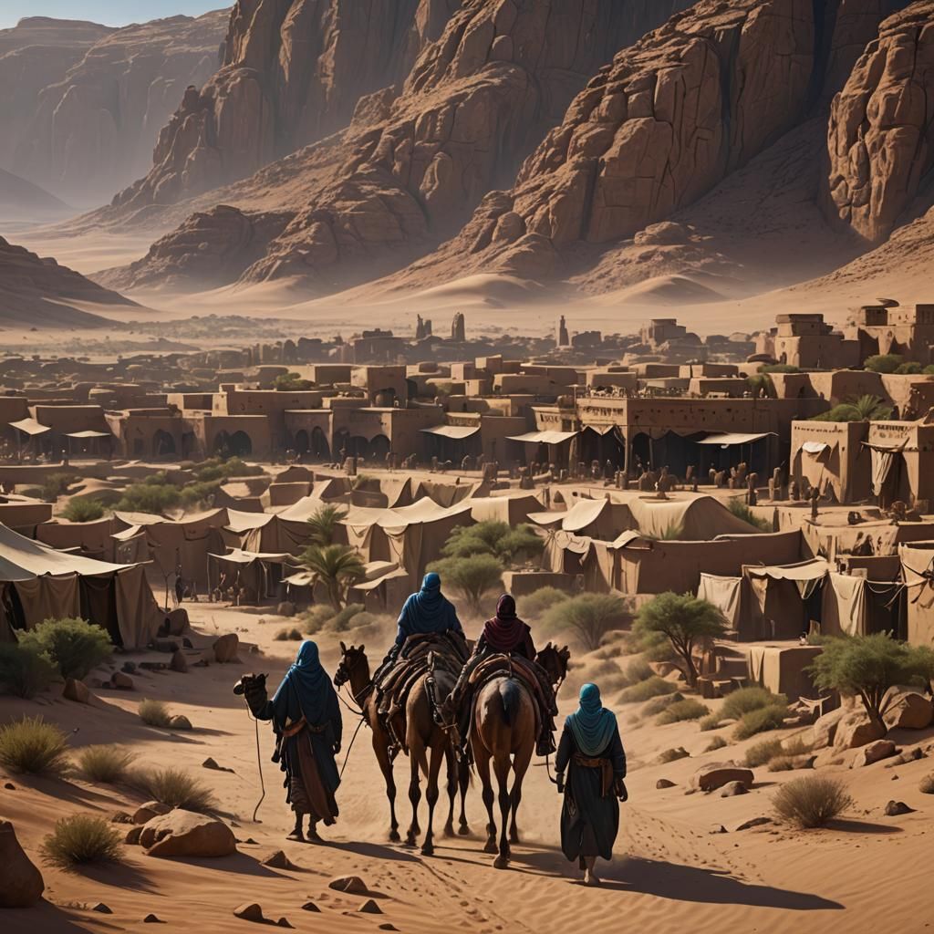 Bedouin Family in Detailed Matte Painting
