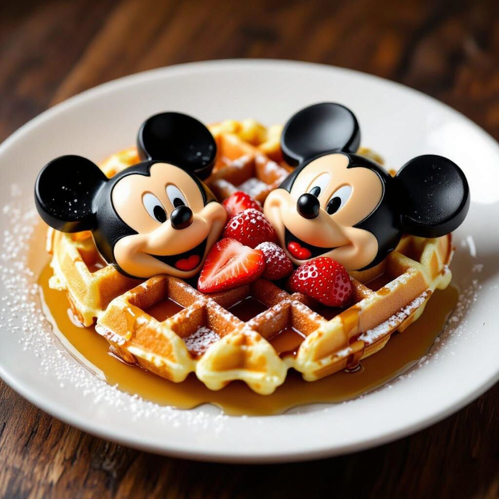 Mickey Mouse Shaped Waffles With Strawberries