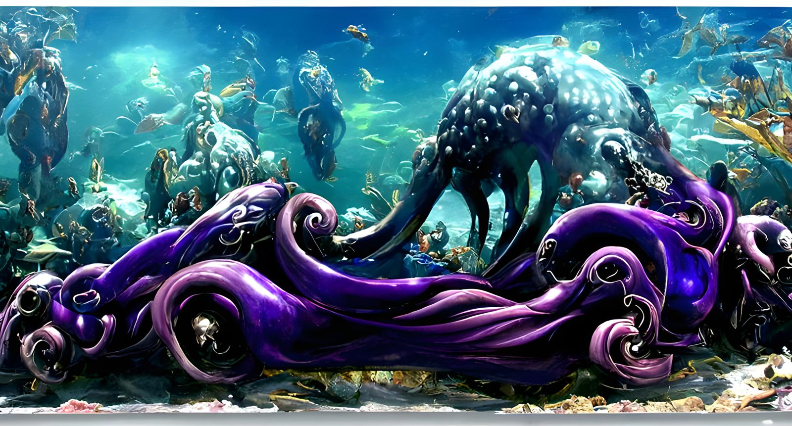 Monstrous Purple Octopus in Atlantis: 3D Shading