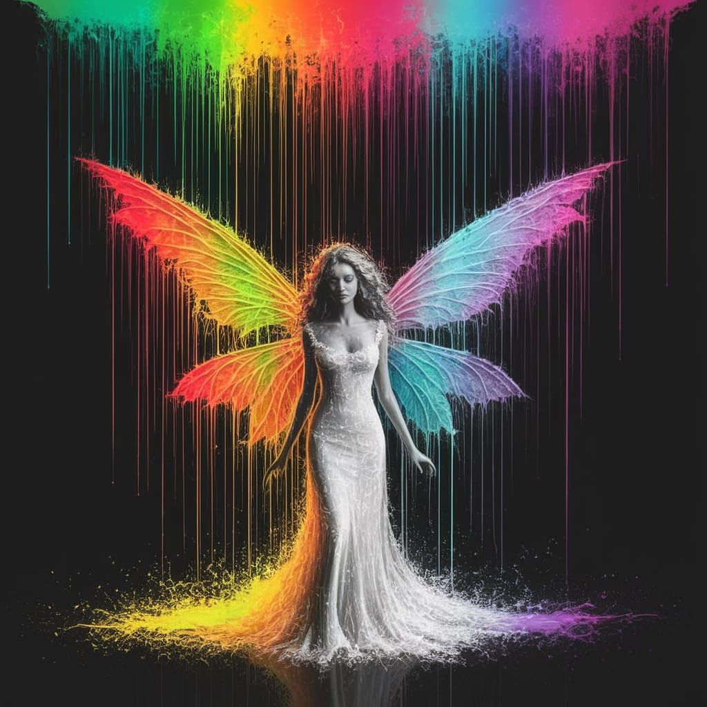 Enchanting Fairy in Rainbow Rain