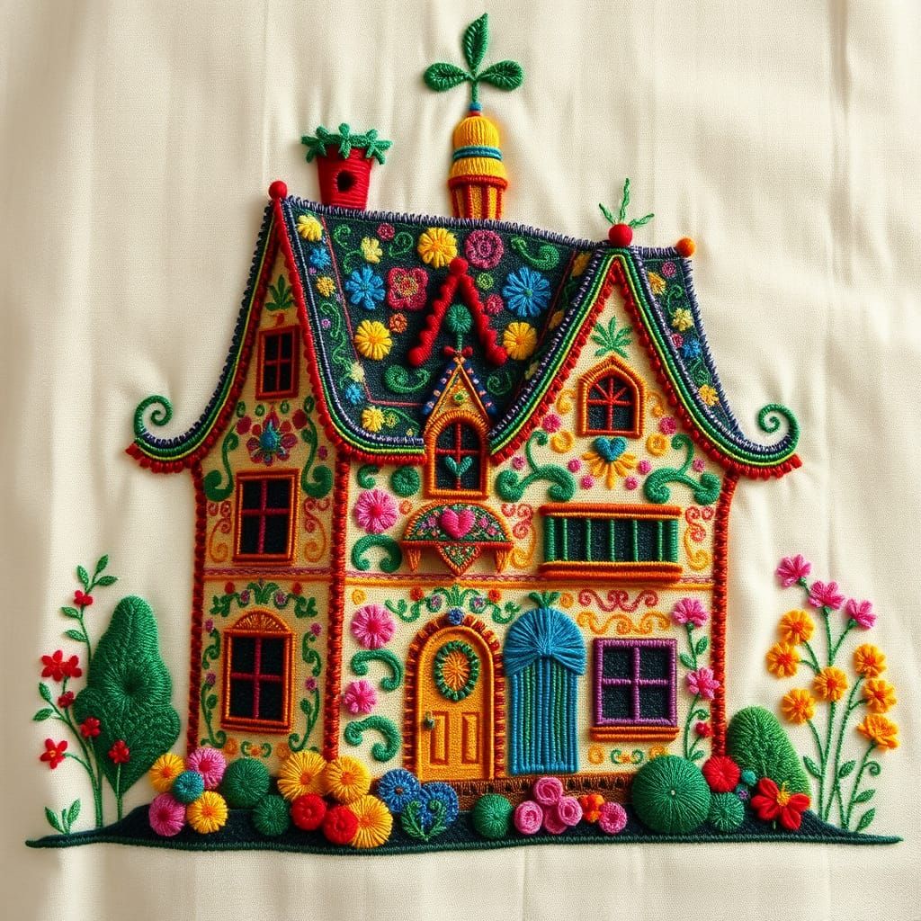 Colorful House Made of Thread