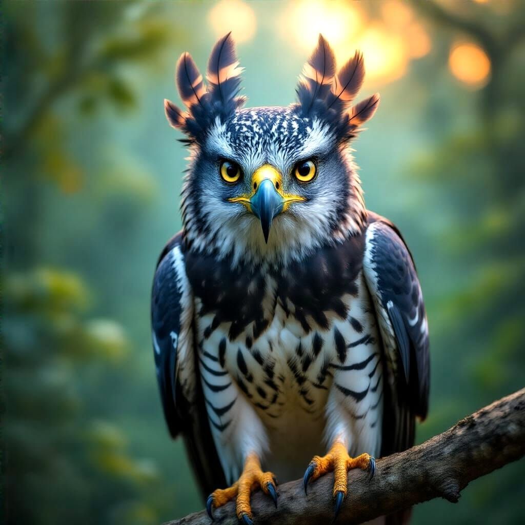 Photorealistic Harpy Eagle Portrait in Emerald Forest