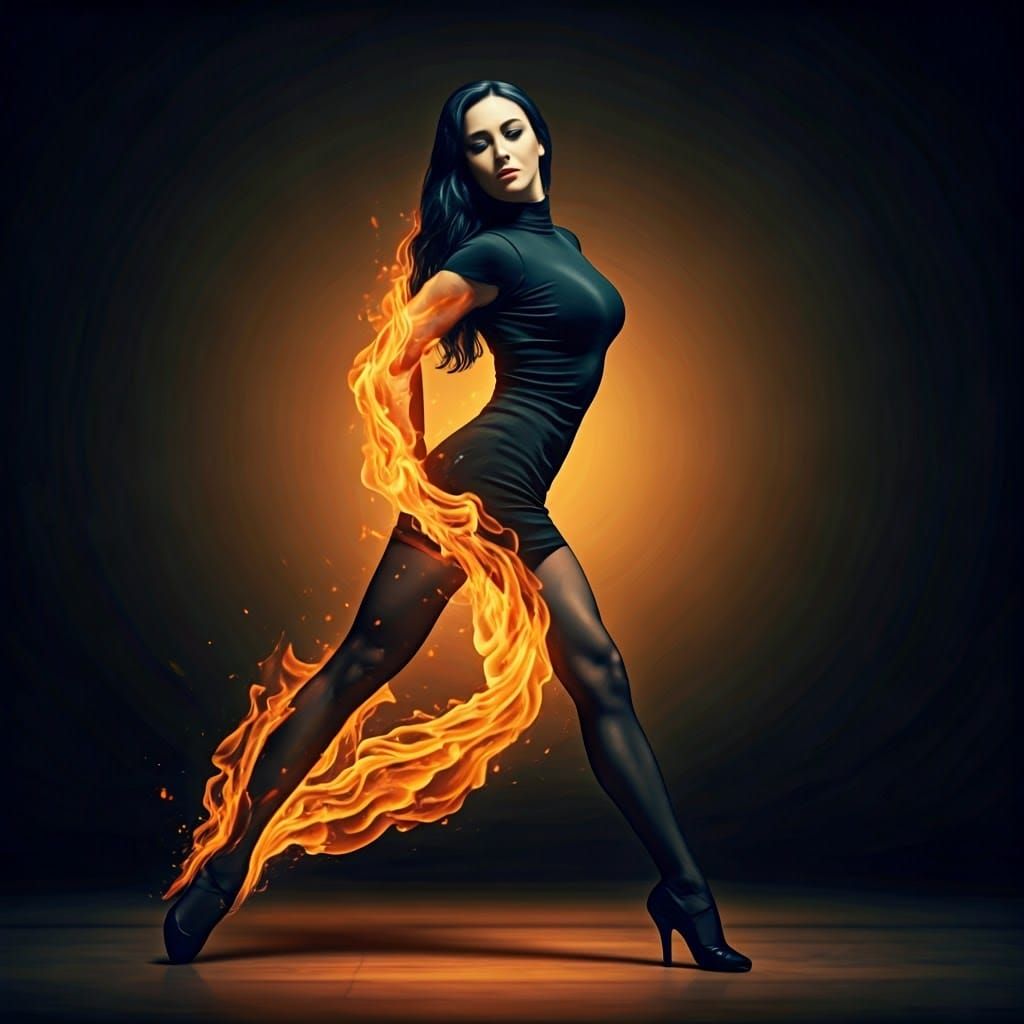 Sensual Tango Dancer Enveloped by Swirling Flames