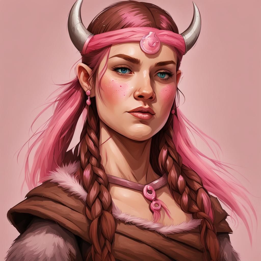 Viking Girl with Pink Streaked Hair Portrait