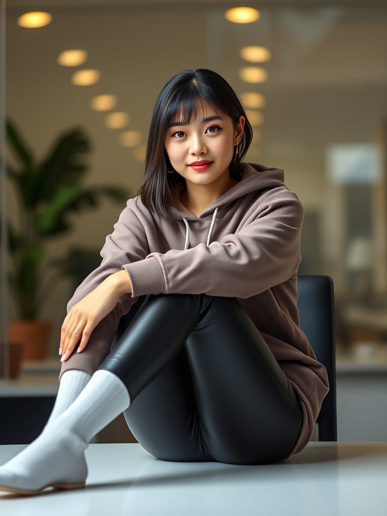 Confident Woman in High-Fashion Leather Attire: Anime-Inspir...