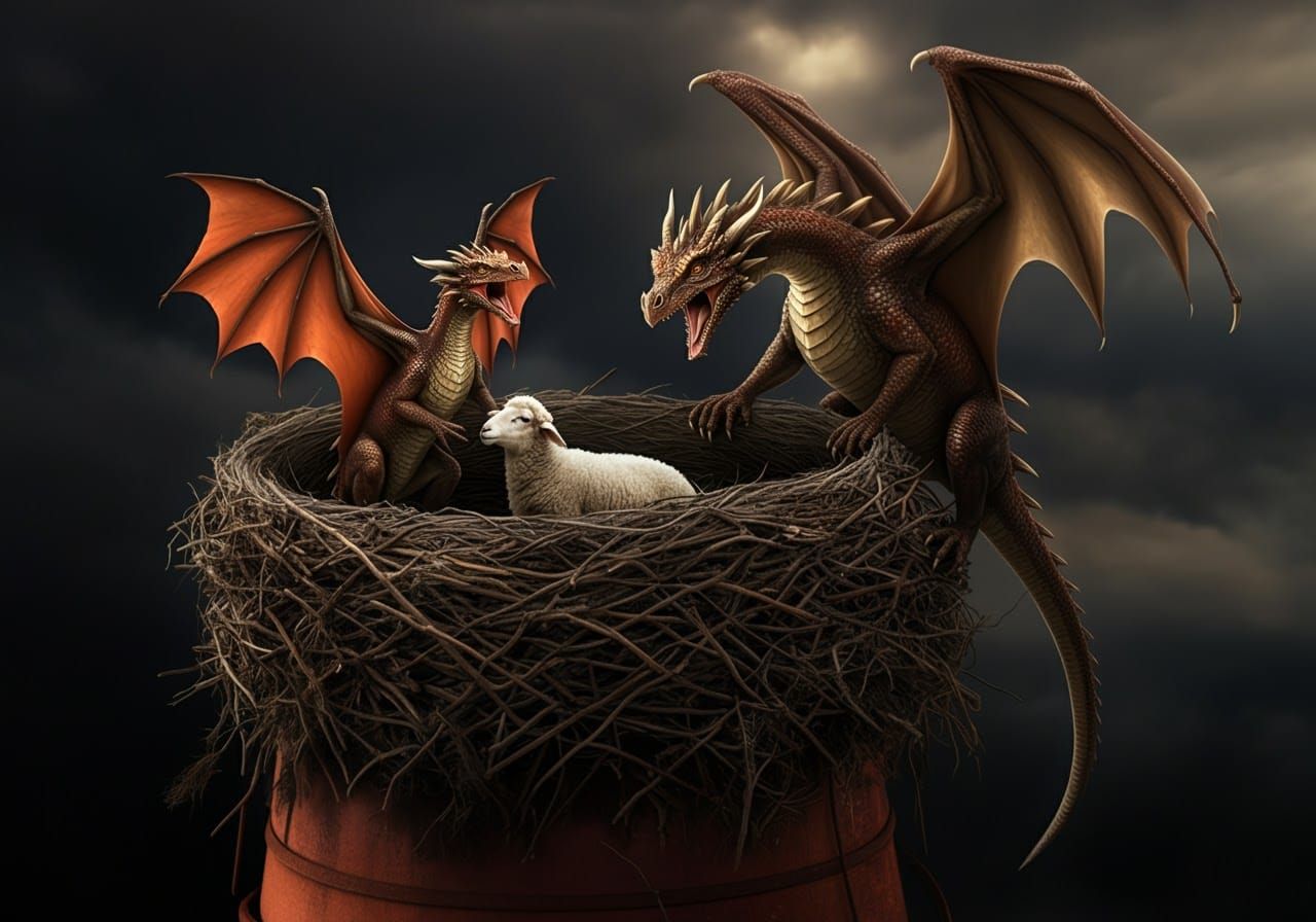 Dragon Family Nesting on Industrial Chimney