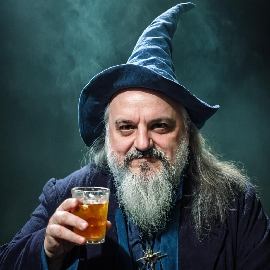 Cinematic Wizard Portrait with Steaming Vial