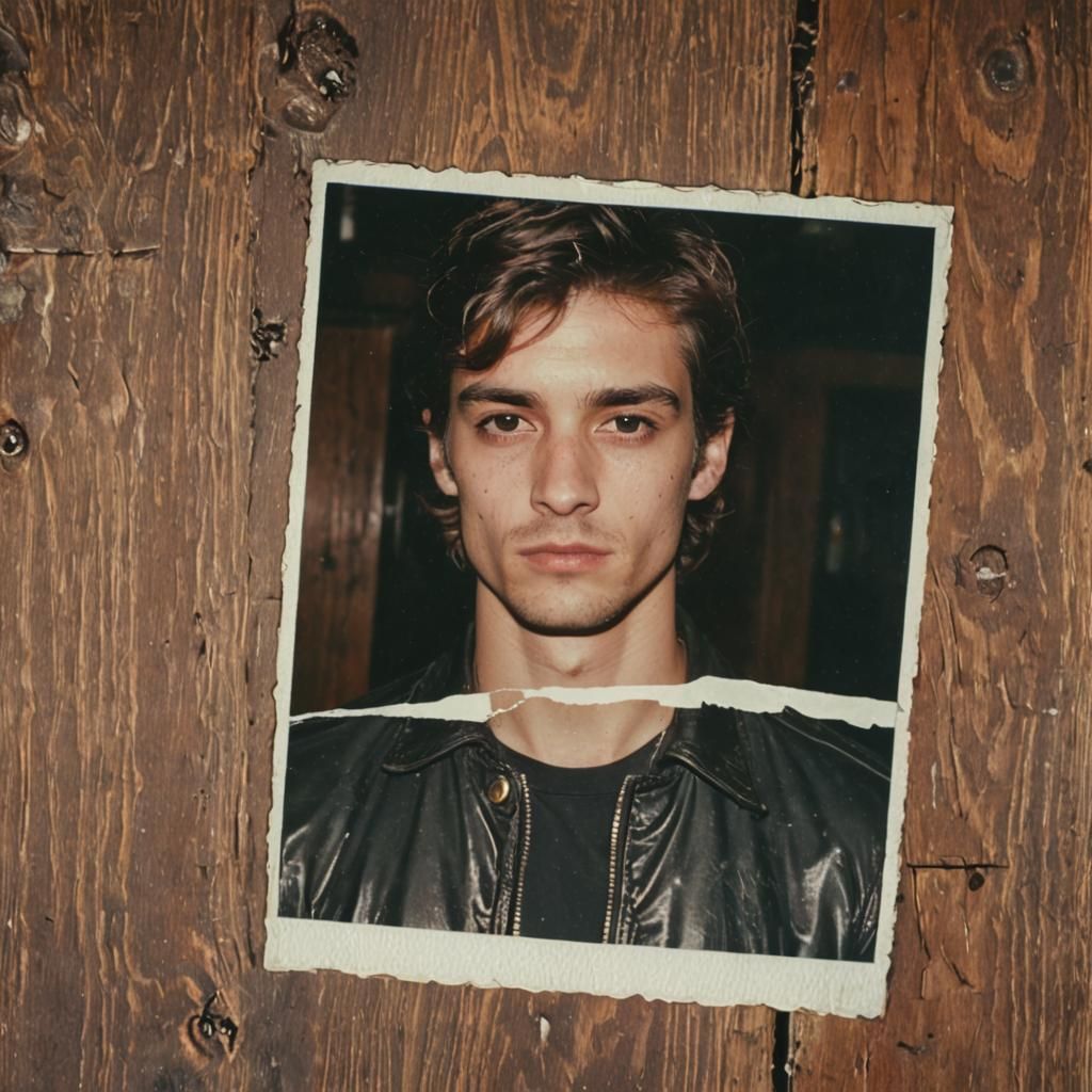 Candid Polaroid Portrait of a Man in Leather Jacket
