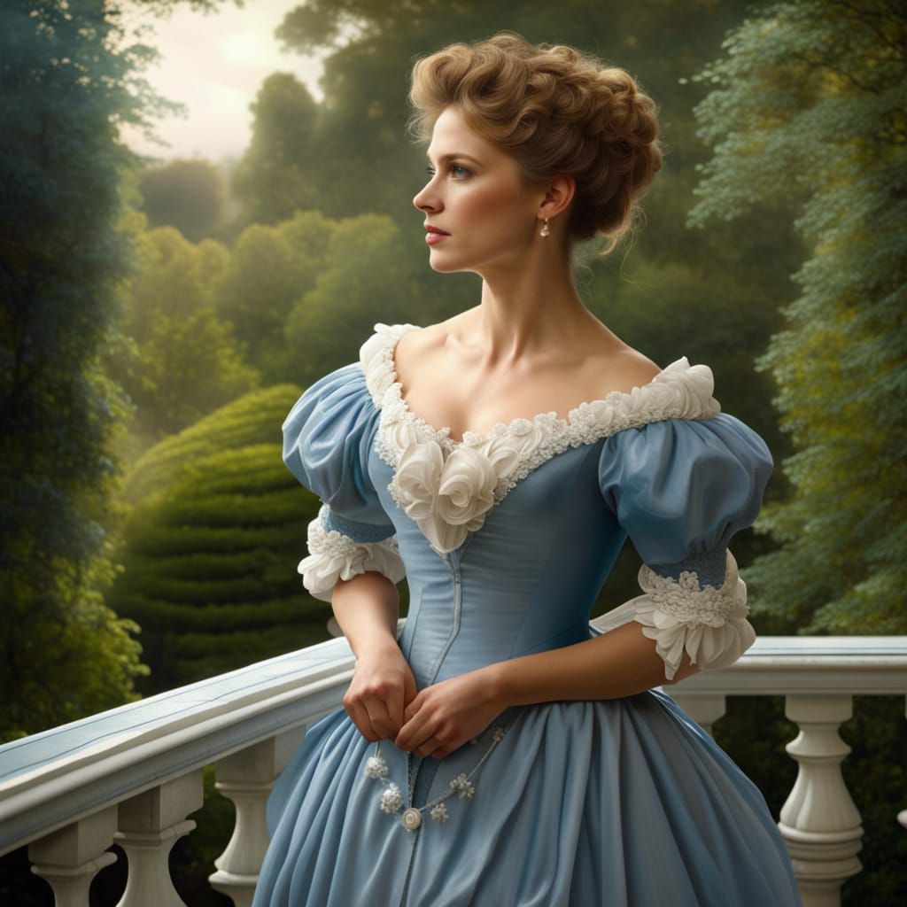 Victorian Woman Gazing at Lush Garden