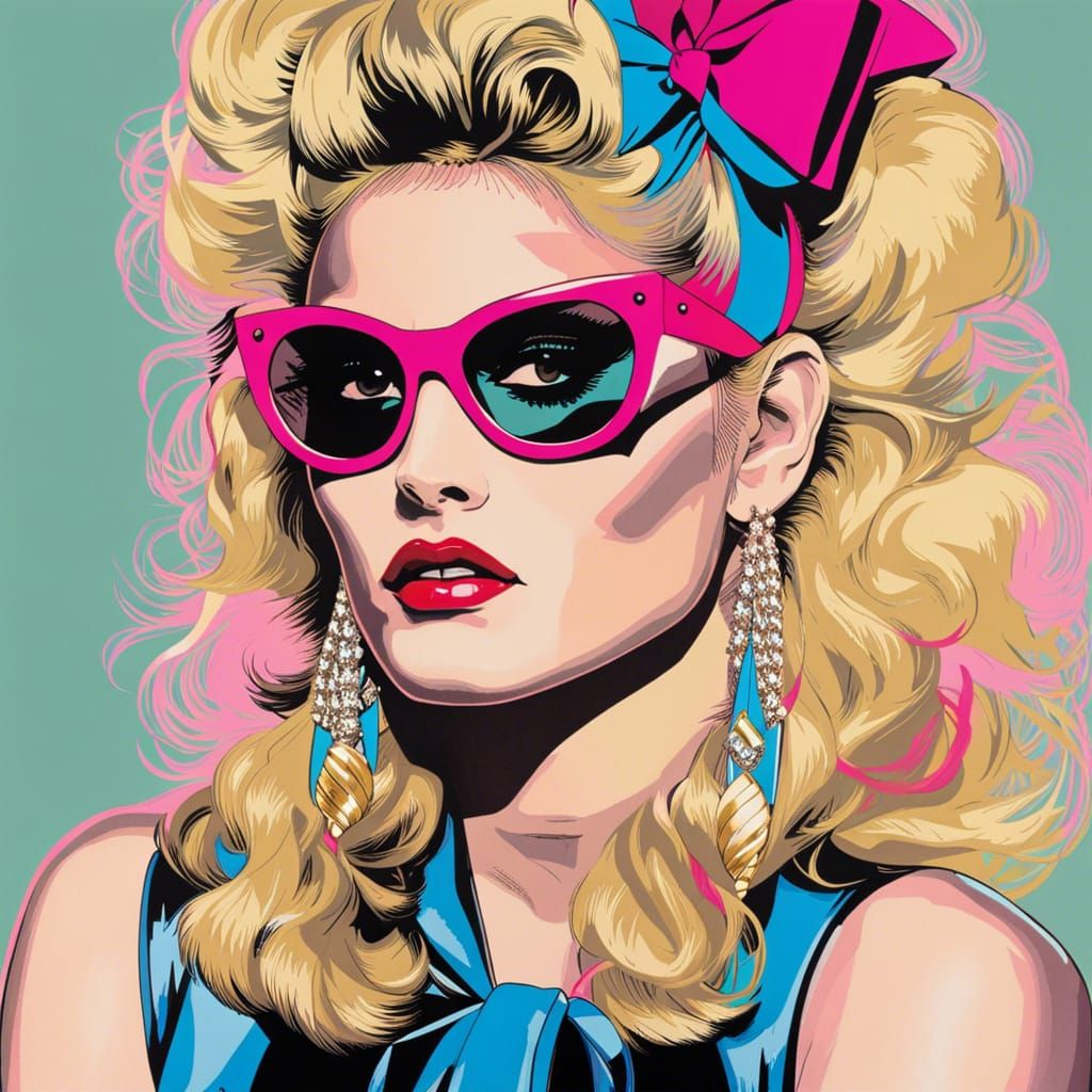 Madonna 'Material Girl' Portrait in 80s Pop Art Style