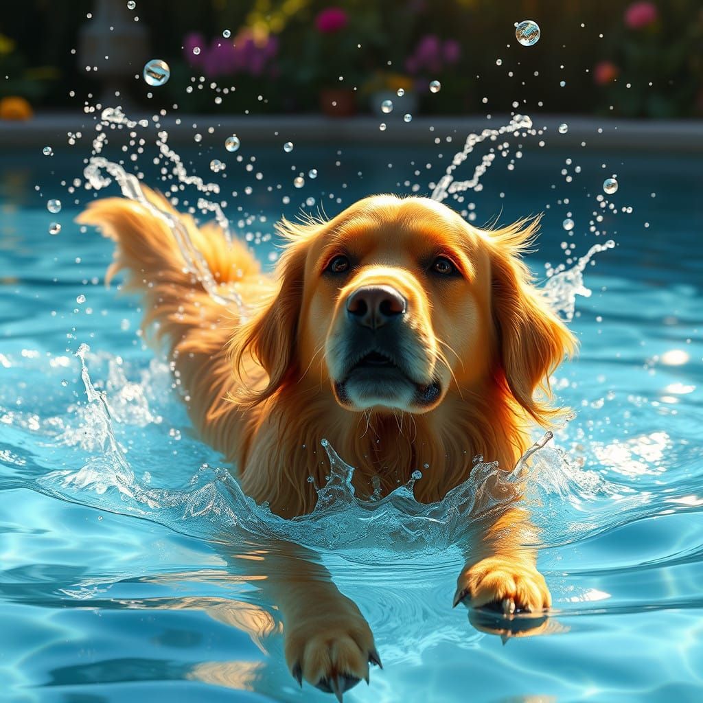 Golden Retriever in a Crystal Clear Pool
