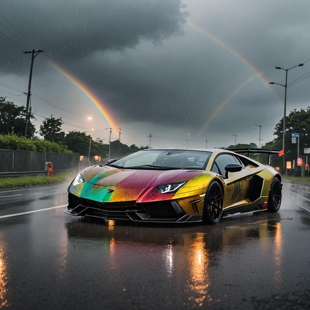 Anime Boys Drifting Supercars in Rainy Evening