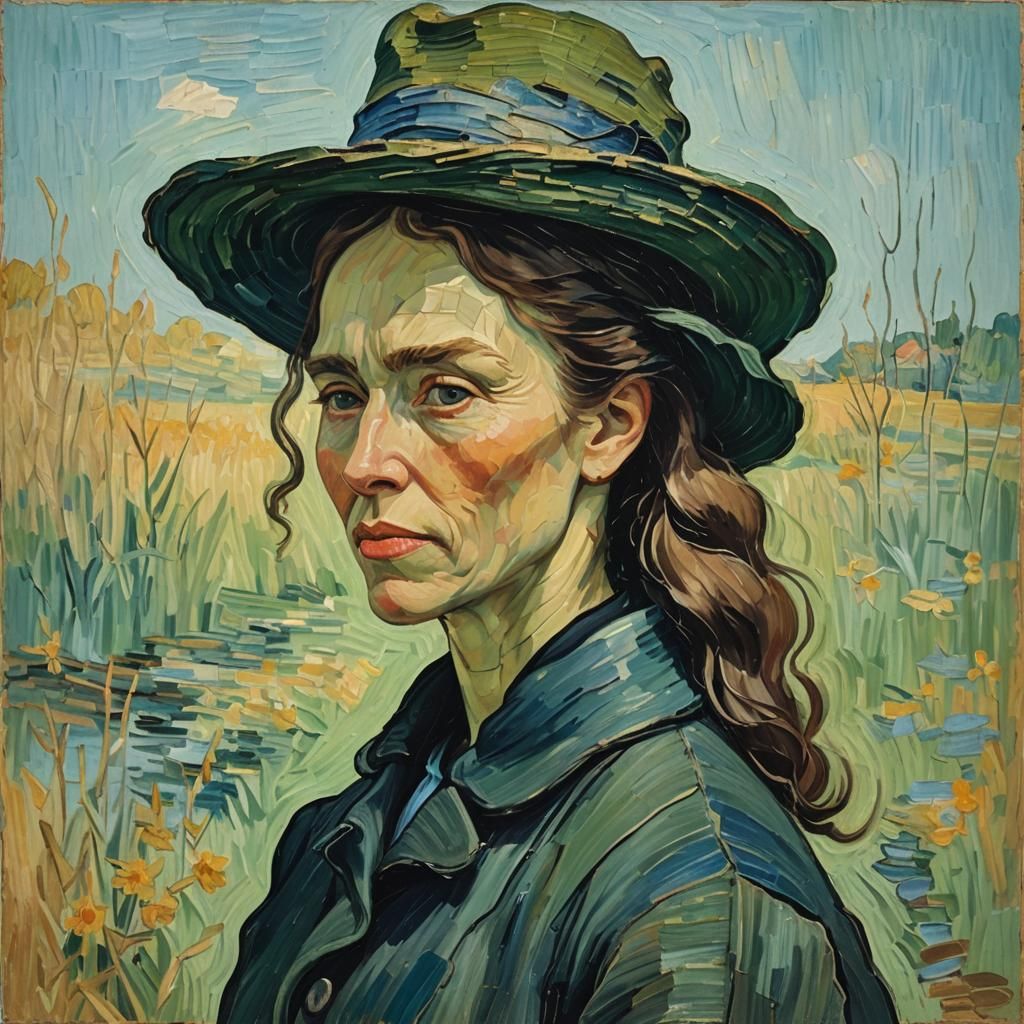 Post-Expressionist Portrait in Earthy Tones, Impasto Oil Pai...