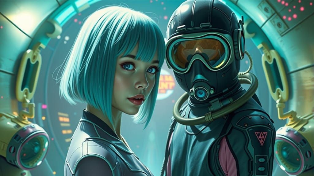 Cyberpunk Woman in Underwater City, 1980s Style