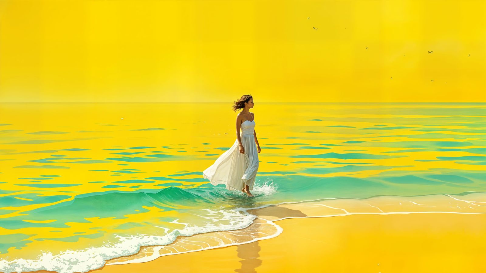 Woman by Serene Sea in Rothko-esque Color Field