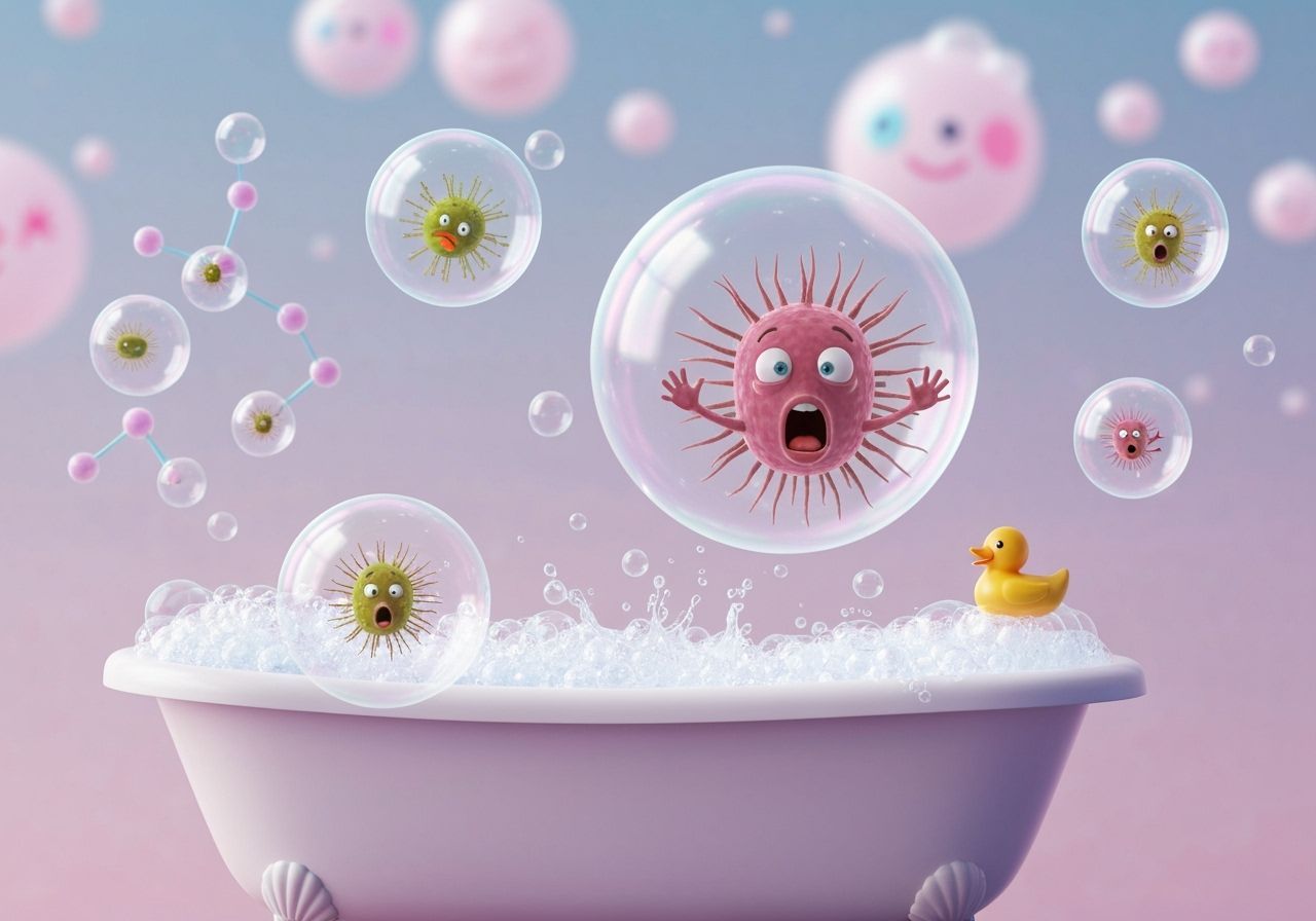 Surreal Microbe Escapes Bathtub in Bubble