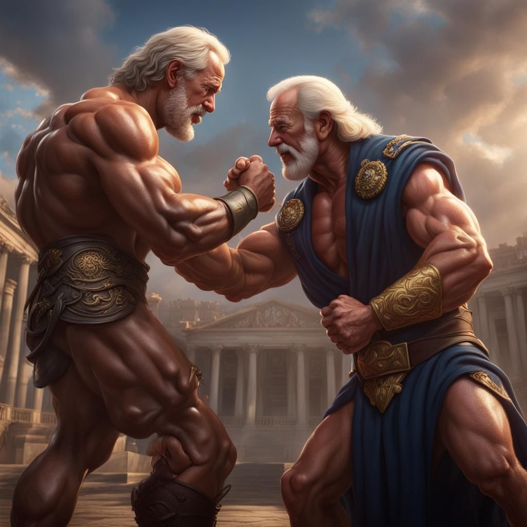 Hercules Loses Arm Wrestle to Joe Biden: Fantasy Art