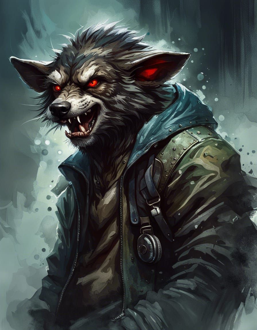 Hip-Hop Werewolf in Surreal Mixed Media Art
