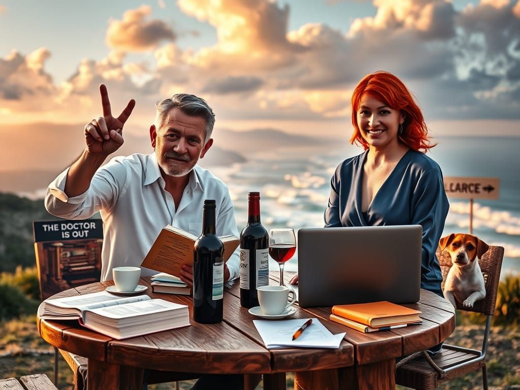 Elegant Retirement Scene in Golden Hour Serenity