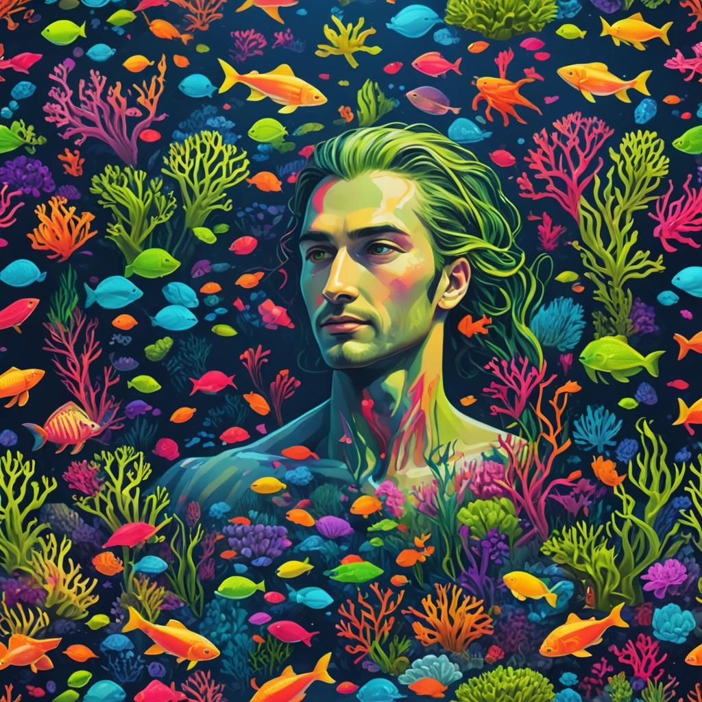 Hyperrealistic Male Sea Creature in Vibrant Ocean