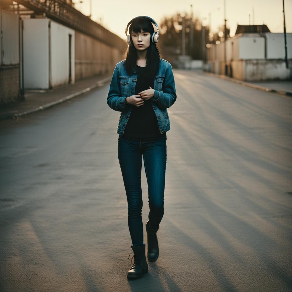 Moody Portrait of Woman in Denim Jacket