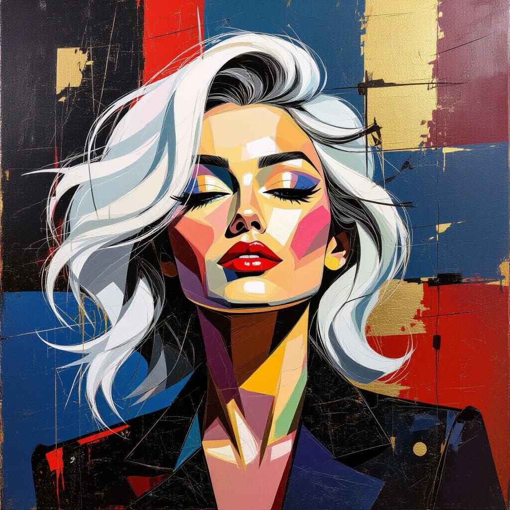 Abstract Portrait with Impasto Textures in Expressionist Sty...