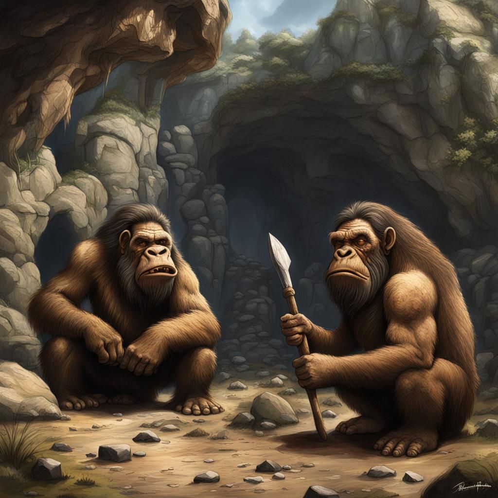 Mammoth Hunt: Cave Painting in Matte Style