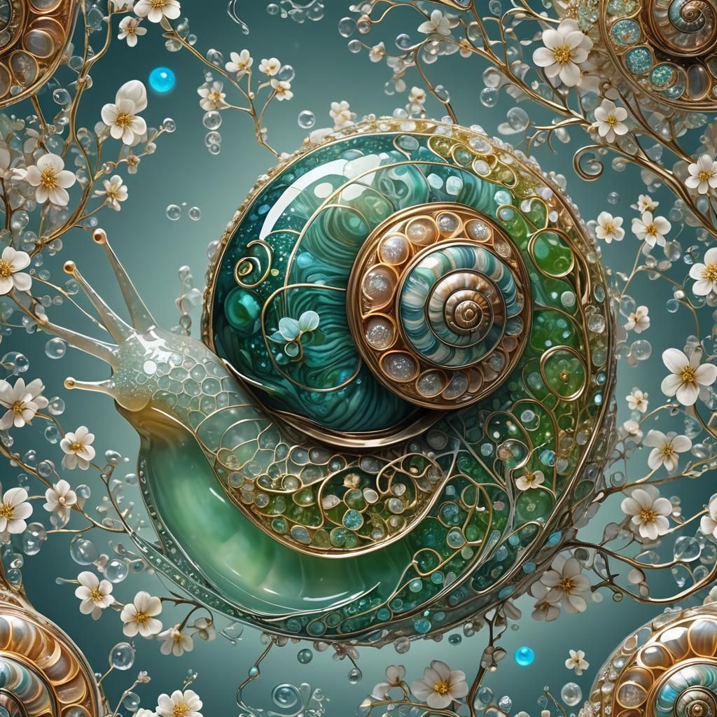 Bioluminescent Flowers in Crystal Snail Shell