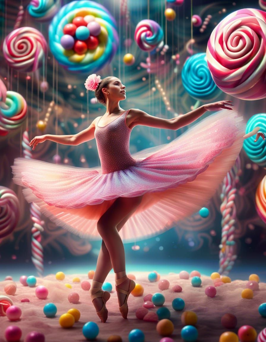 Ballerina Dances in a Whimsical Candyland
