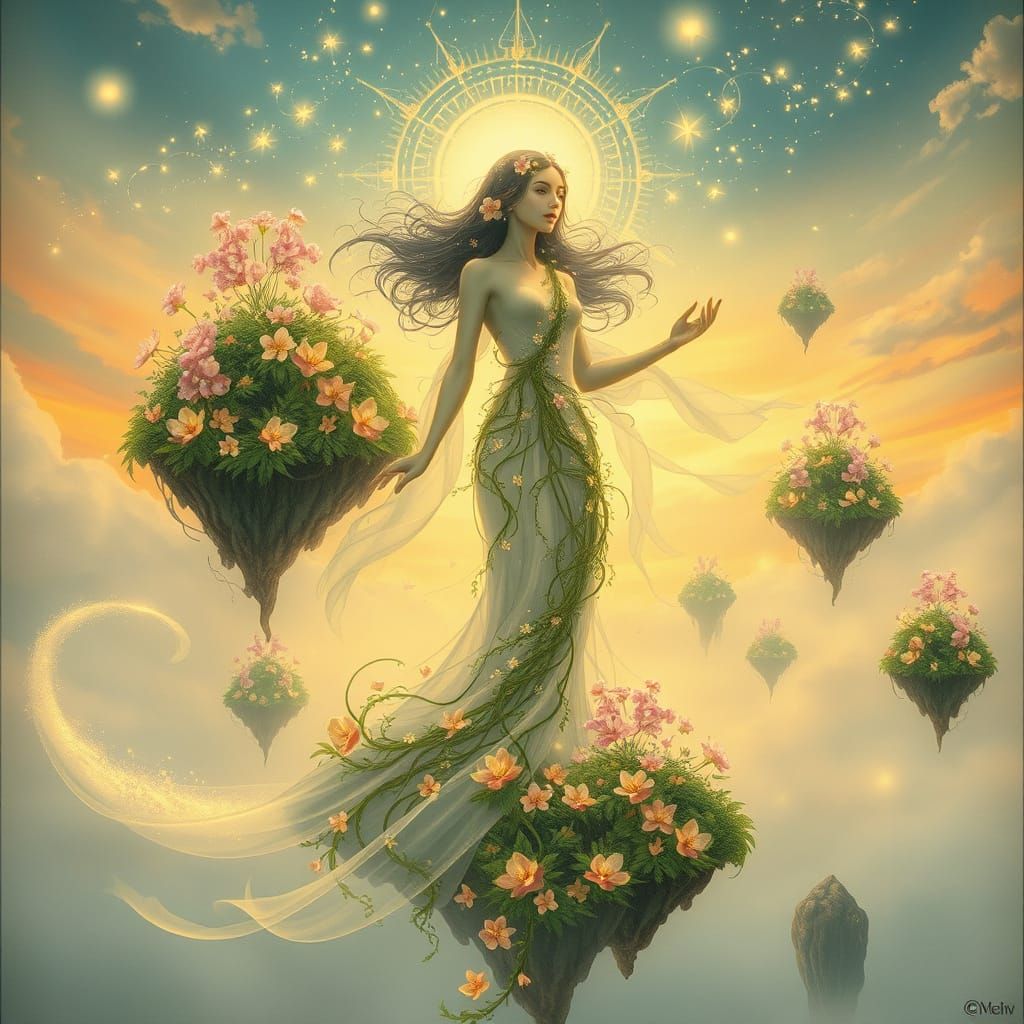 Surreal Goddess in Soft Pastel Mist