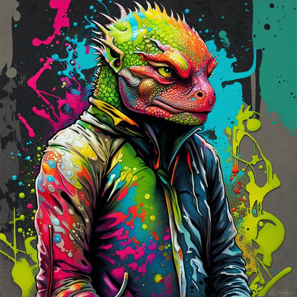 Lizard-Man Graffiti Art in Street Style