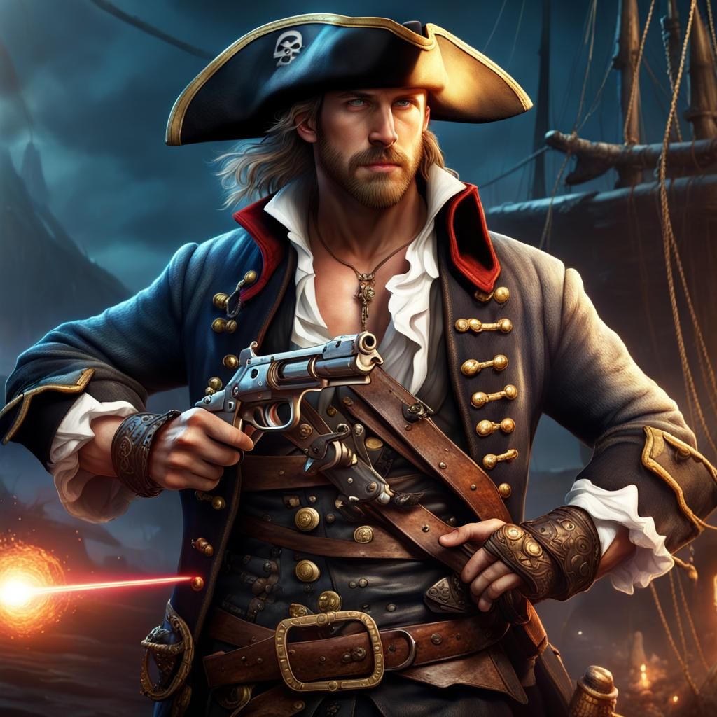 Cyberpunk Pirate with Laser Hook and Gun