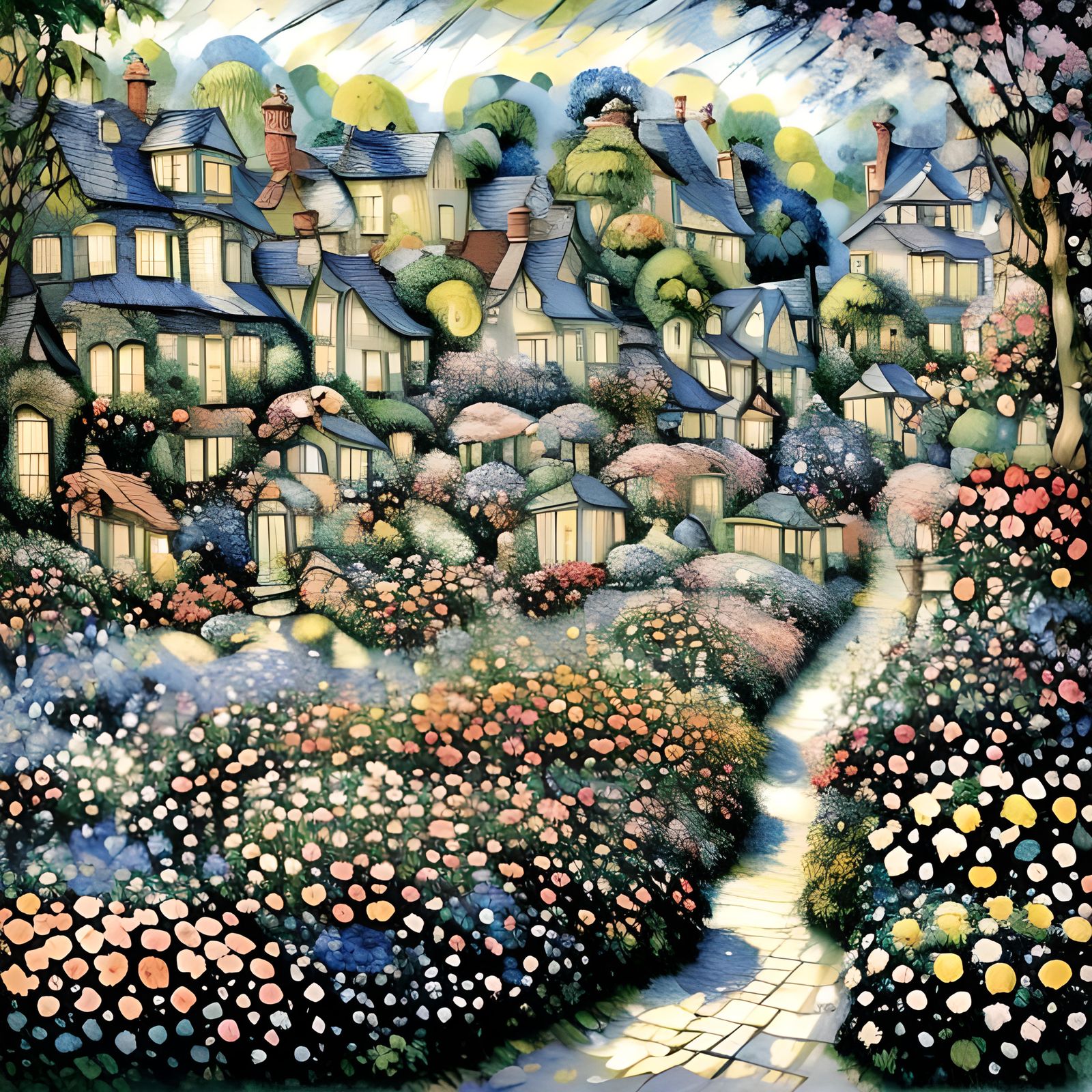 Townhouses with Gardens in Decorative Style