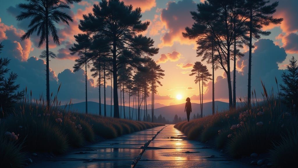 Melancholic Portrait on Dimly Lit Path