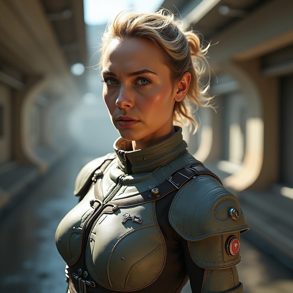 Defiant Technician in Worn Uniform, Cinematic Concept Art