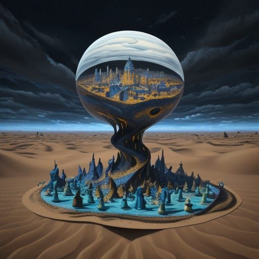 Surreal Jester Juggles Clouds in Dalí-esque Desert