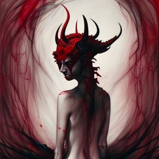 Dark Tiefling Figure in Surrealist Style