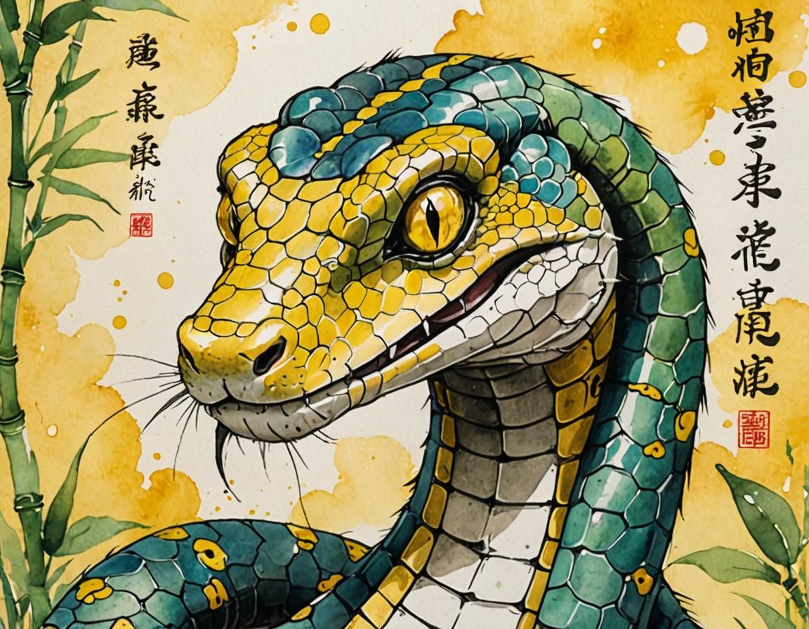 Steampunk Snake Illustration with Bokeh Background