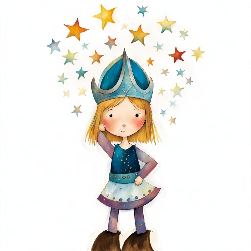 Wickie Cartoon Character with Viking Ship, Aquarell Style