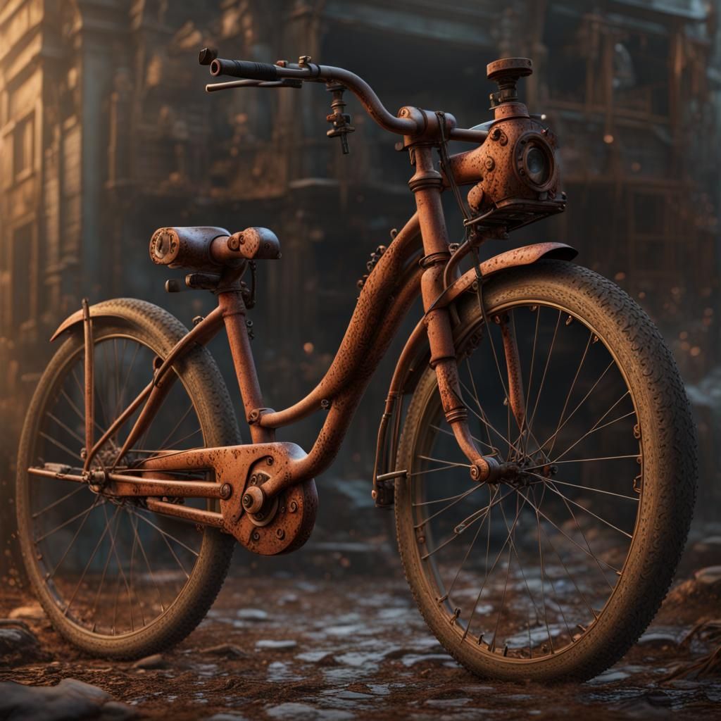 Rusted Bicycle in Detailed Matte Painting Style