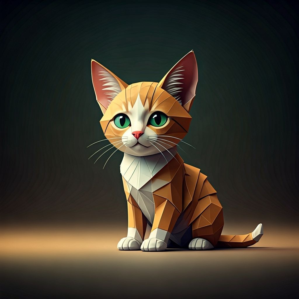 Playful Origami Kitten in Vibrant 3D Environment