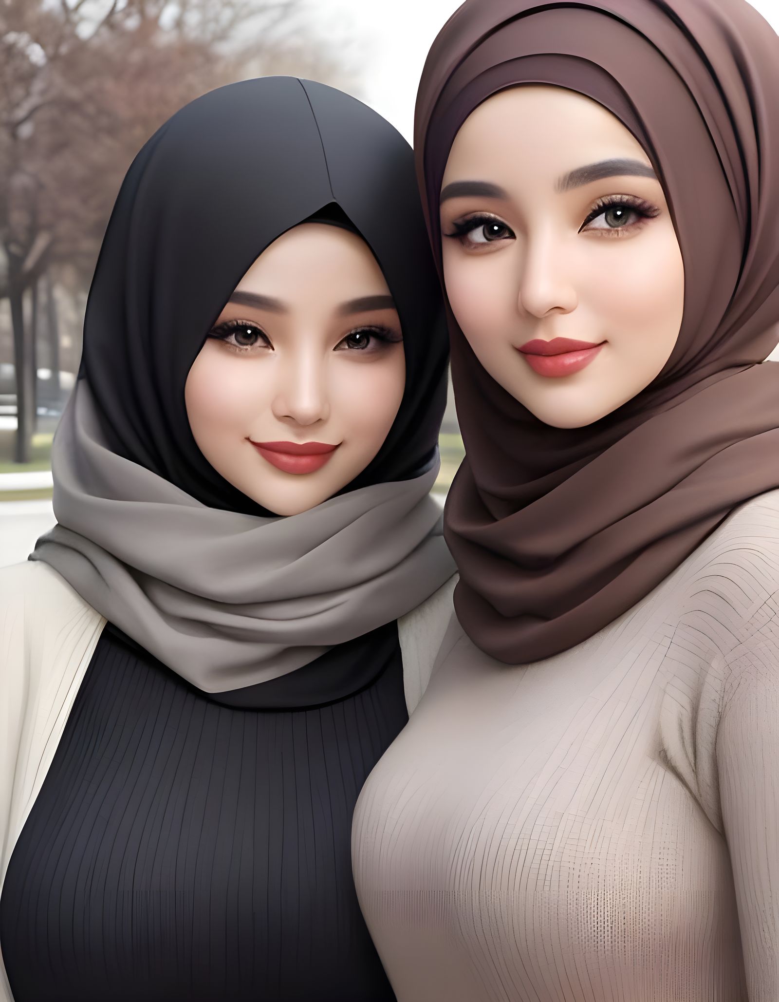 Two Smiling Arabian Women in Hijabs Portrait