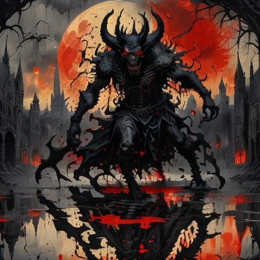 Demonic Werewolves Under Red Blood Moon