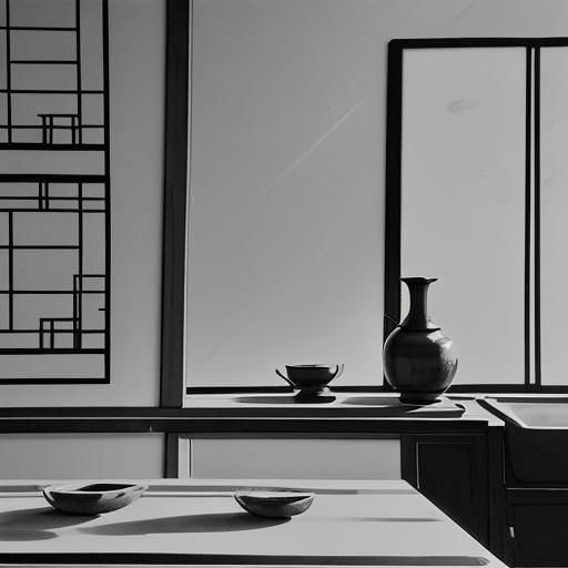 Monochrome Chinese Kitchen in Ink Wash Painting