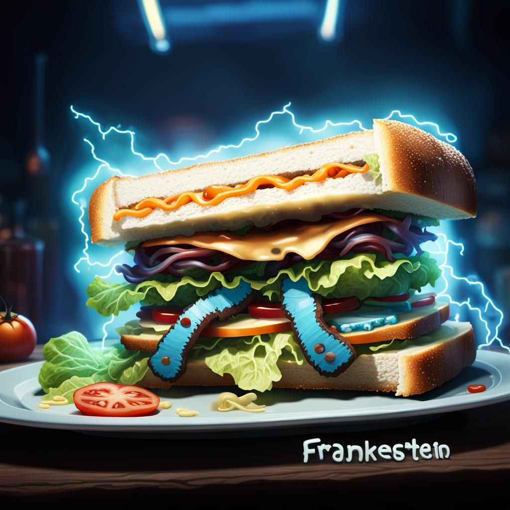 Frankenstein Sandwich: Neon Deli Monster in Digital Art