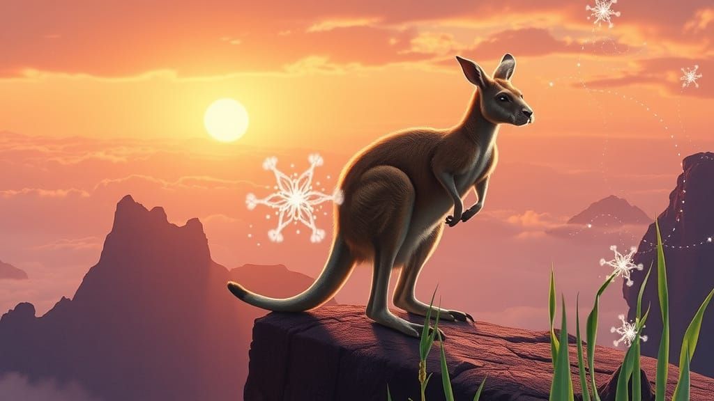 Kangaroo at Dusk on an Extraterrestrial Cliff