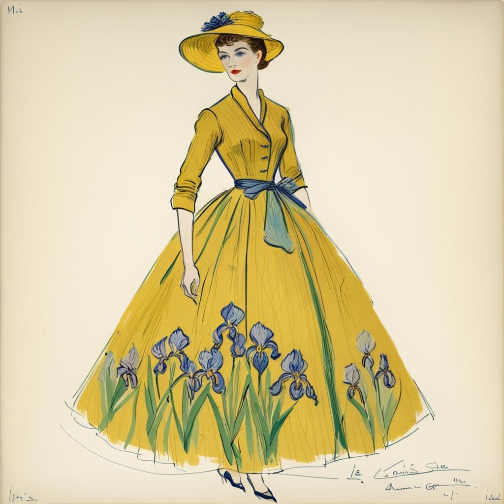 Haute Couture Dress Sketch: Van Gogh Irises, 1956