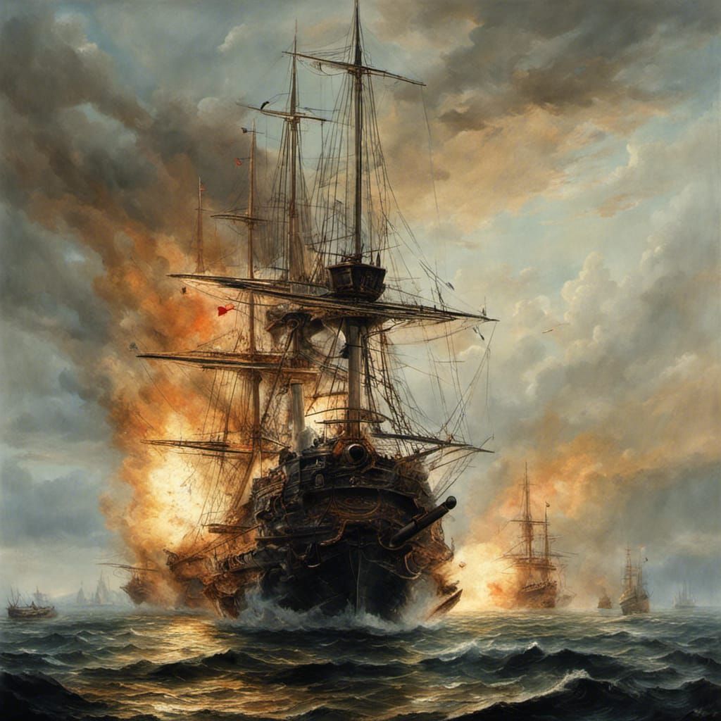 18th Century Battleships Open Fire, in Paint Style