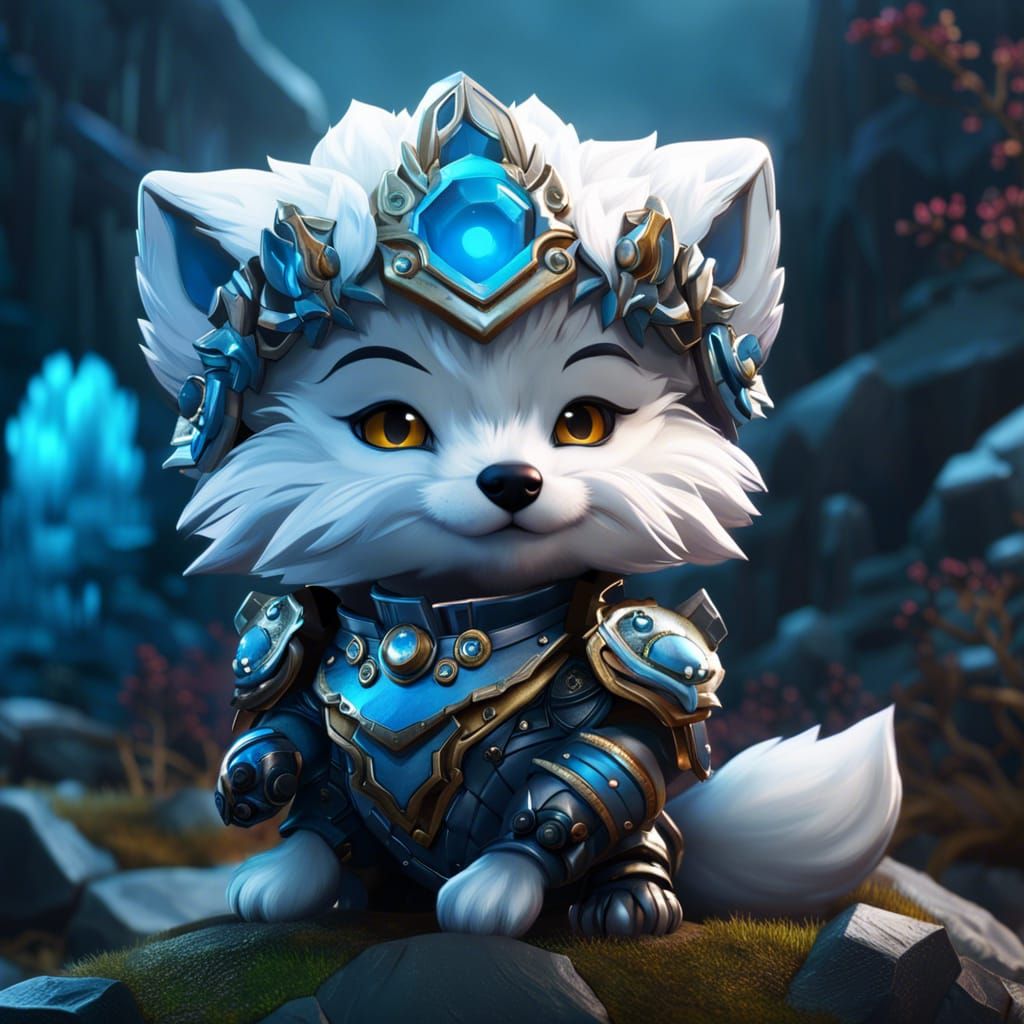 Armored Arctic Fox Chibi in Detailed Matte Painting