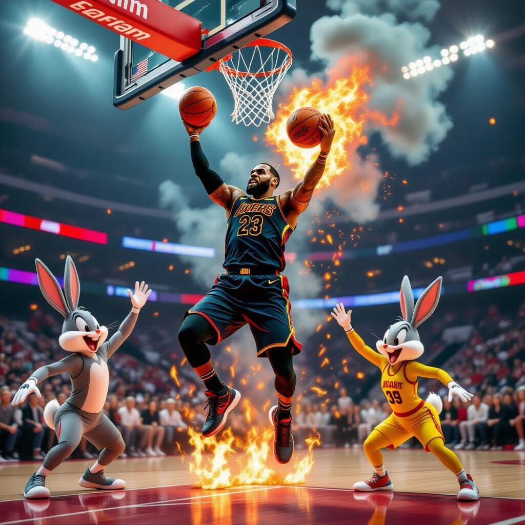 LeBron James Flaming Dunk: Digital Art
